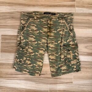 Aeropostale Mens Camo Cargo Shorts Green Woodland Camouflage Size 38 Cotton